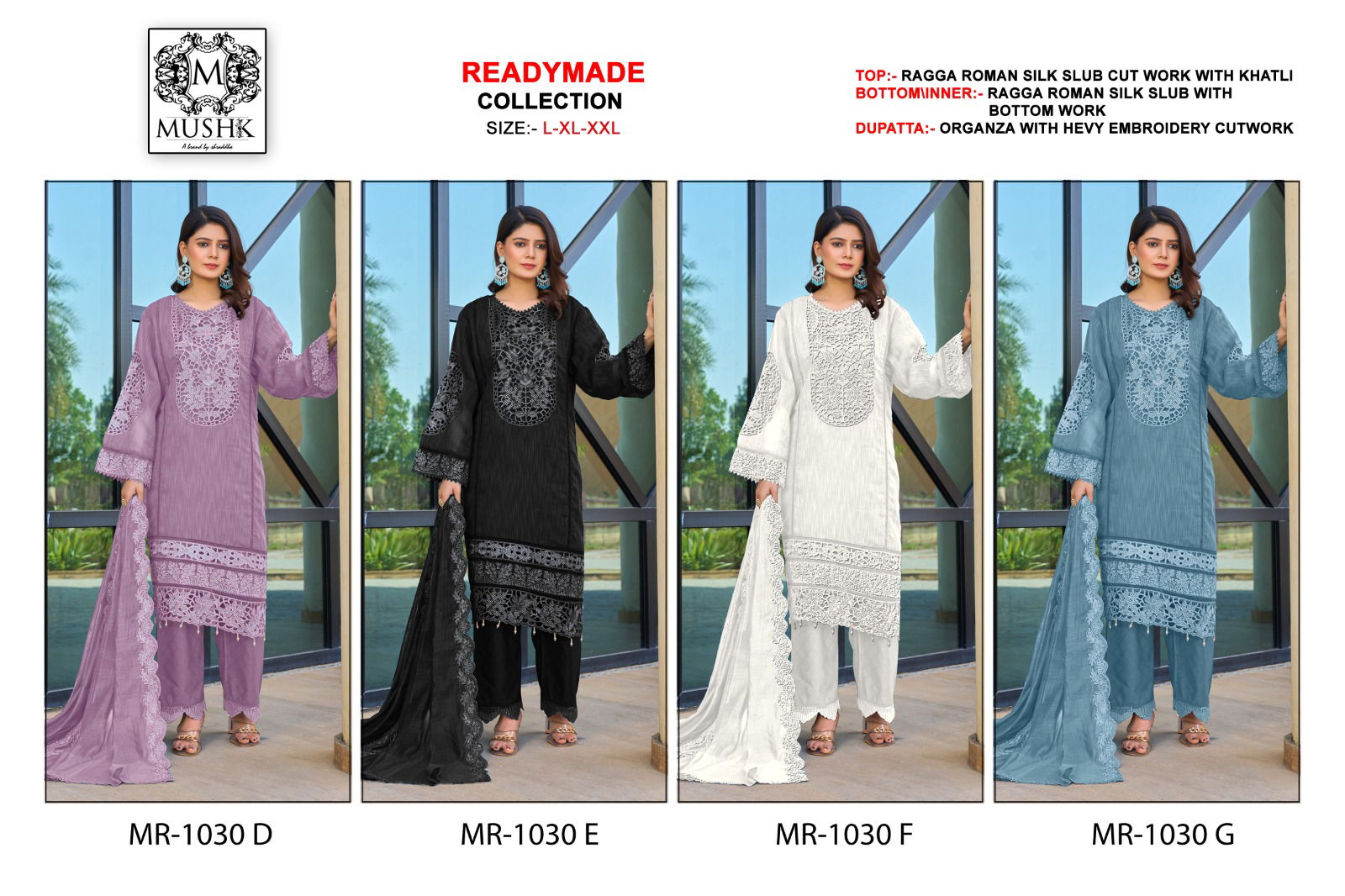 MR 1030 D To G By Mushk Raga Roman Silk Readymade Suits Orders In India